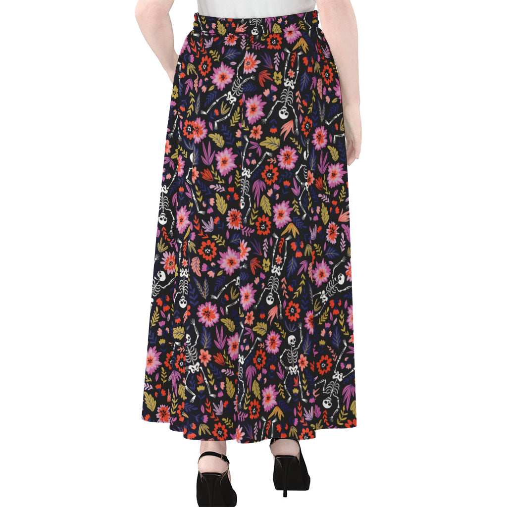 Day Of The Dead Skeleton Pattern Print Chiffon Maxi Skirt