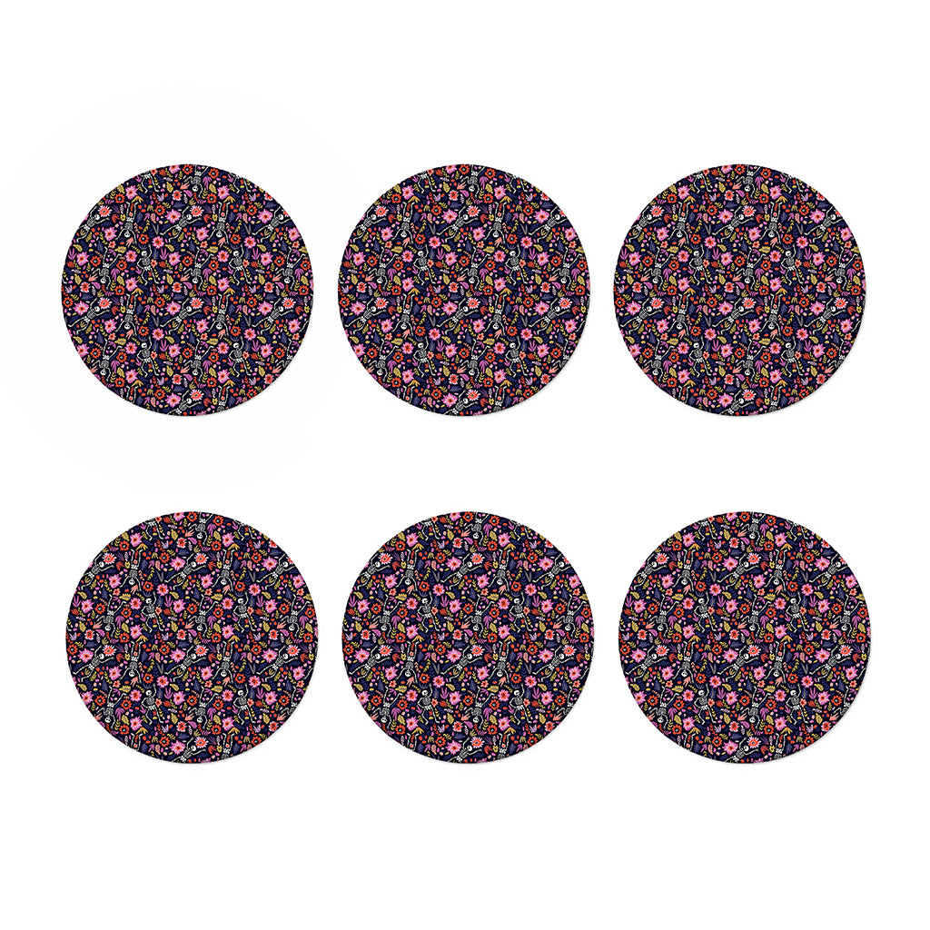 Day Of The Dead Skeleton Pattern Print Coaster Set