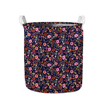 Day Of The Dead Skeleton Pattern Print Collapsible Laundry Basket