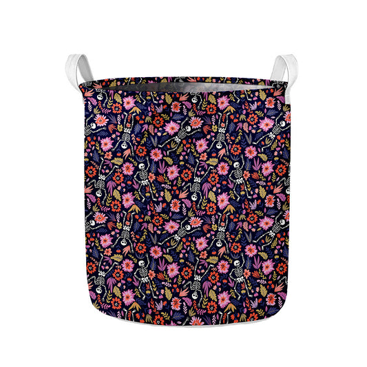 Day Of The Dead Skeleton Pattern Print Collapsible Laundry Basket