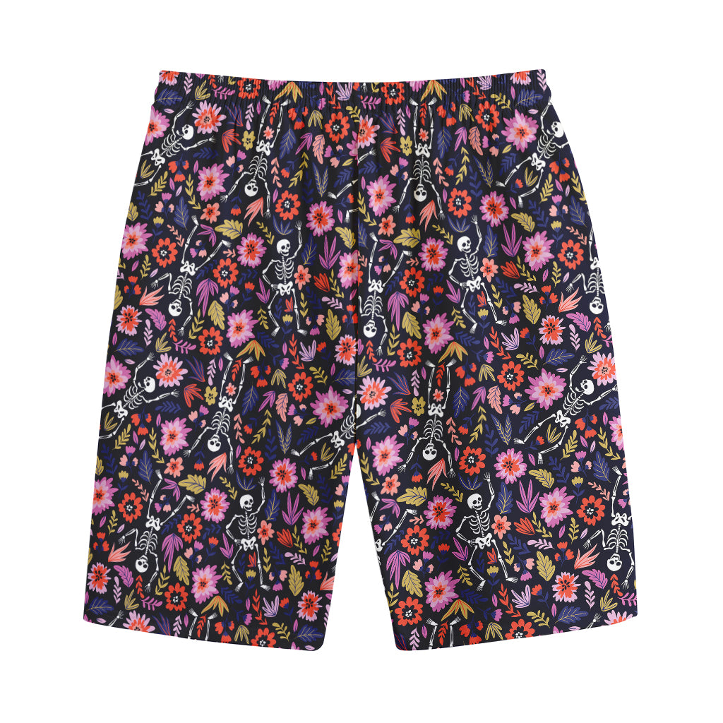 Day Of The Dead Skeleton Pattern Print Cotton Shorts