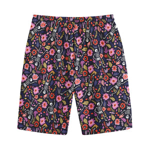 Day Of The Dead Skeleton Pattern Print Cotton Shorts