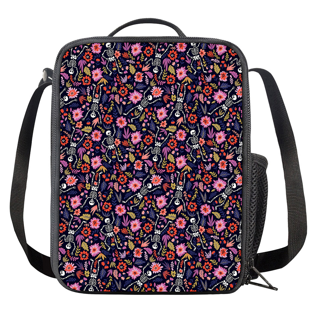 Day Of The Dead Skeleton Pattern Print Crossbody Lunch Bag