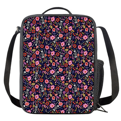 Day Of The Dead Skeleton Pattern Print Crossbody Lunch Bag