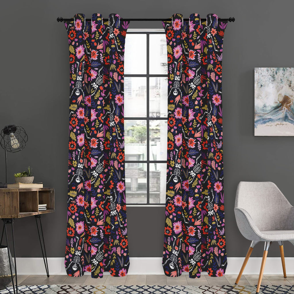 Day Of The Dead Skeleton Pattern Print Curtain