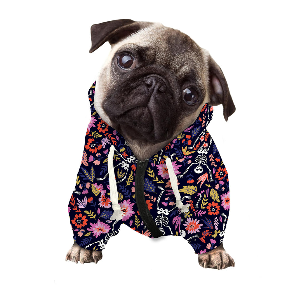 Day Of The Dead Skeleton Pattern Print Dog Zip Up Hoodie