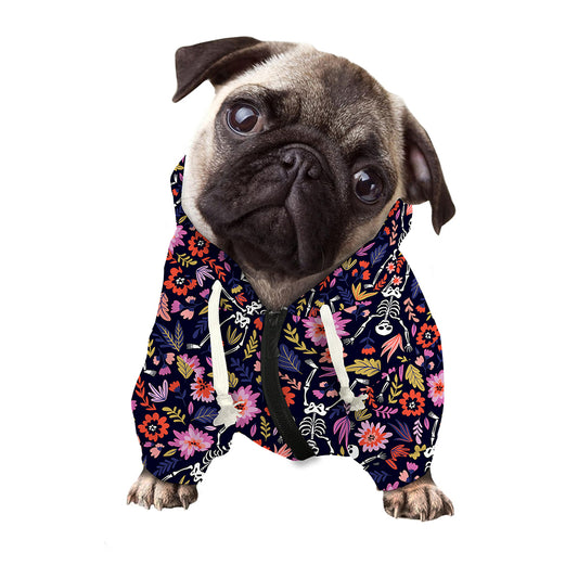 Day Of The Dead Skeleton Pattern Print Dog Zip Up Hoodie