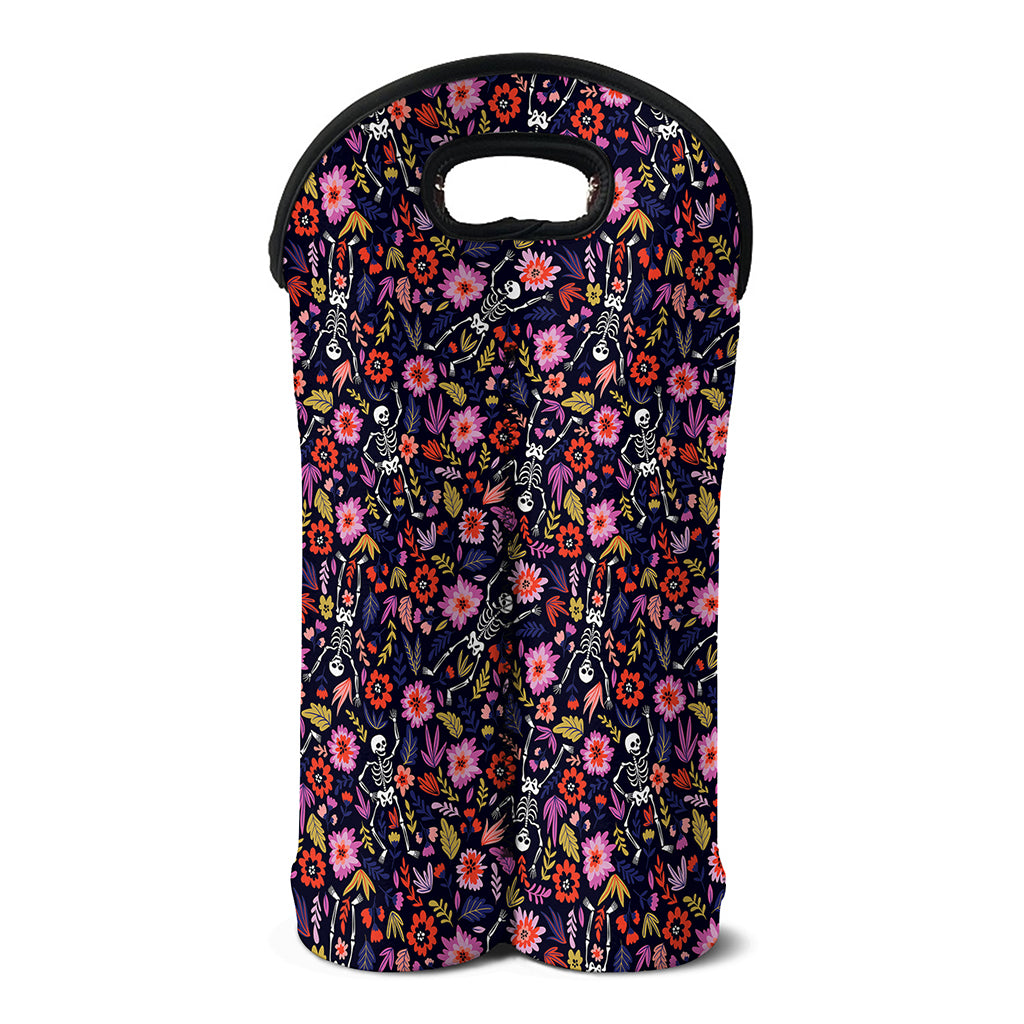 Day Of The Dead Skeleton Pattern Print Double Neoprene Wine Tote