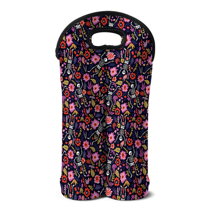 Day Of The Dead Skeleton Pattern Print Double Neoprene Wine Tote