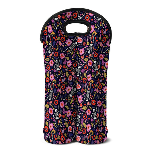 Day Of The Dead Skeleton Pattern Print Double Neoprene Wine Tote