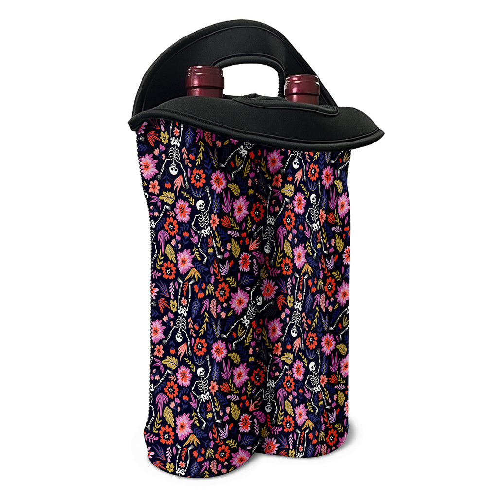 Day Of The Dead Skeleton Pattern Print Double Neoprene Wine Tote
