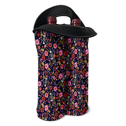 Day Of The Dead Skeleton Pattern Print Double Neoprene Wine Tote