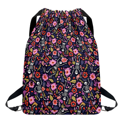 Day Of The Dead Skeleton Pattern Print Drawstring Backpack