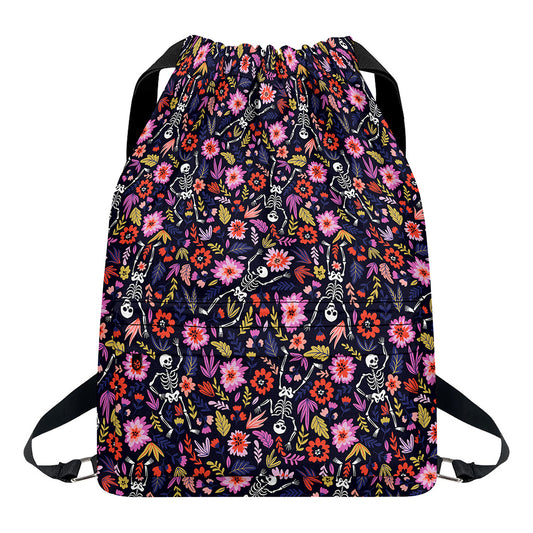 Day Of The Dead Skeleton Pattern Print Drawstring Backpack