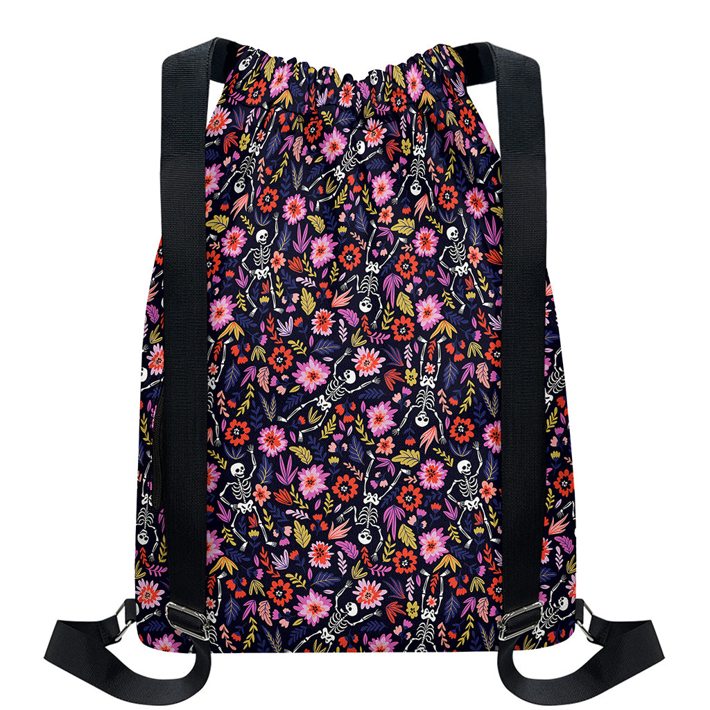 Day Of The Dead Skeleton Pattern Print Drawstring Backpack