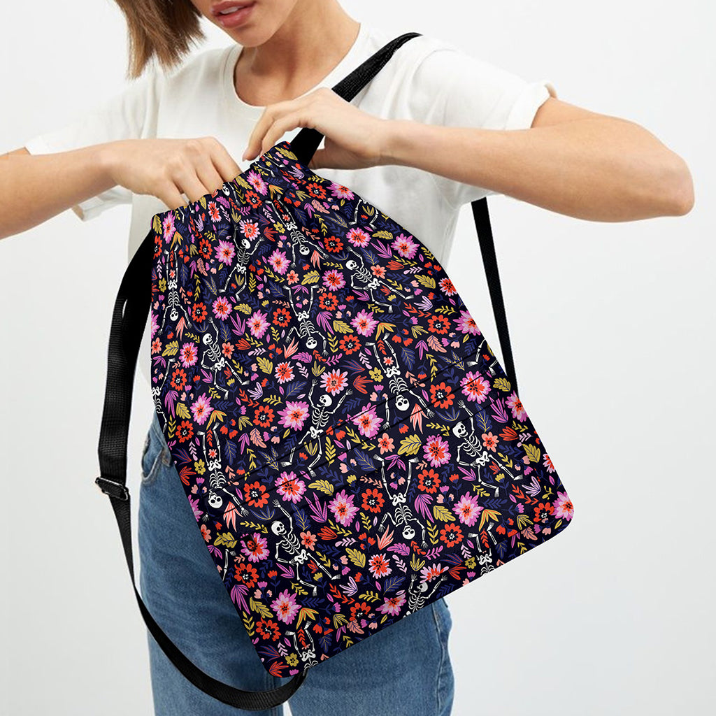 Day Of The Dead Skeleton Pattern Print Drawstring Backpack