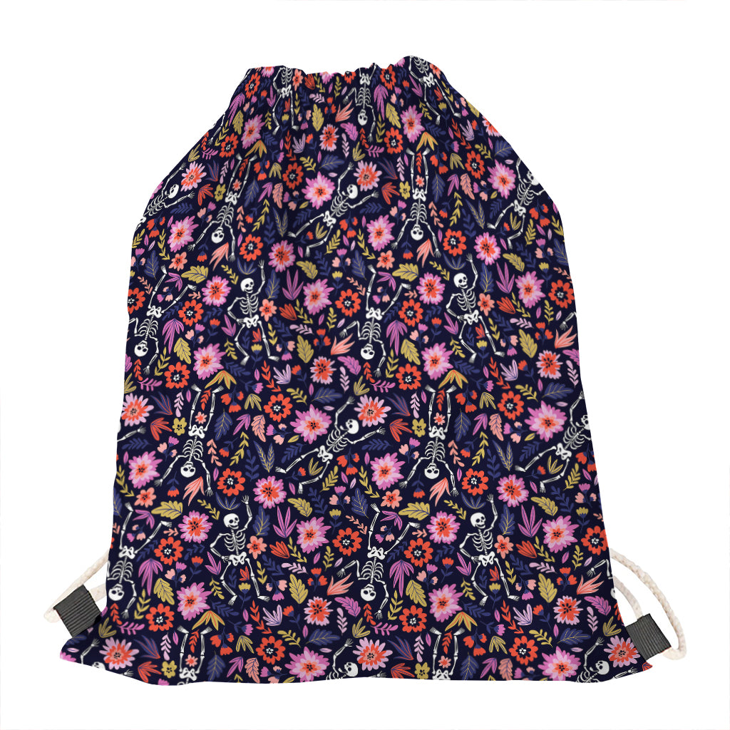 Day Of The Dead Skeleton Pattern Print Drawstring Bag