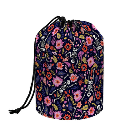 Day Of The Dead Skeleton Pattern Print Drawstring Makeup Bag