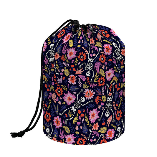 Day Of The Dead Skeleton Pattern Print Drawstring Makeup Bag