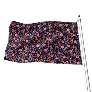 Day Of The Dead Skeleton Pattern Print Flag