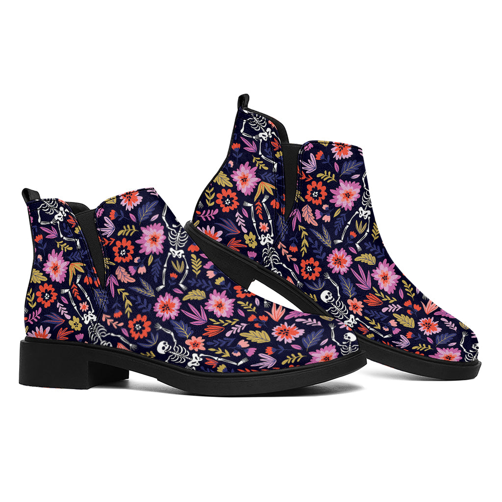 Day Of The Dead Skeleton Pattern Print Flat Ankle Boots