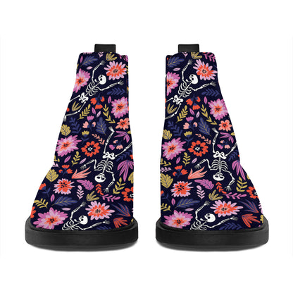 Day Of The Dead Skeleton Pattern Print Flat Ankle Boots