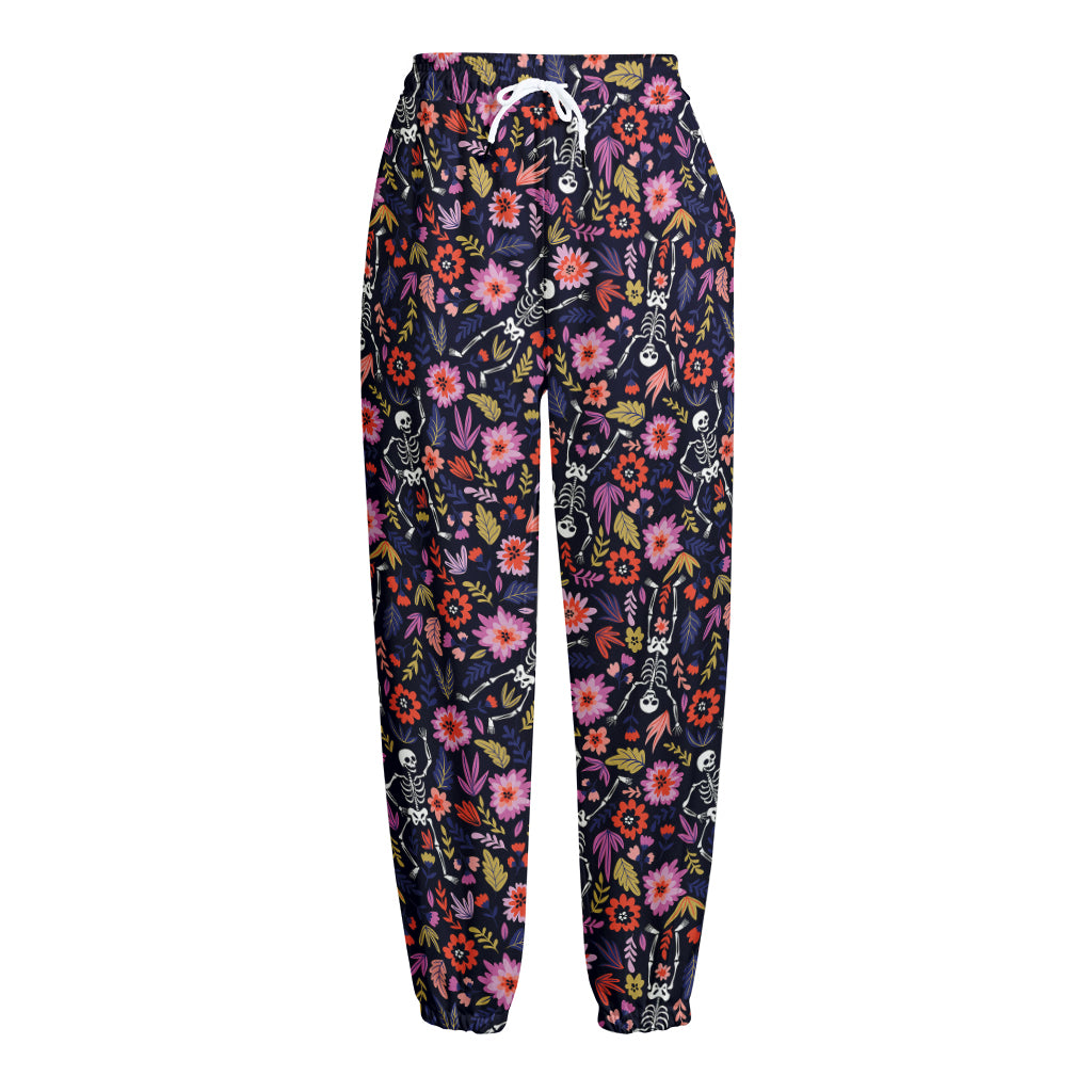 Day Of The Dead Skeleton Pattern Print Fleece Lined Knit Pants