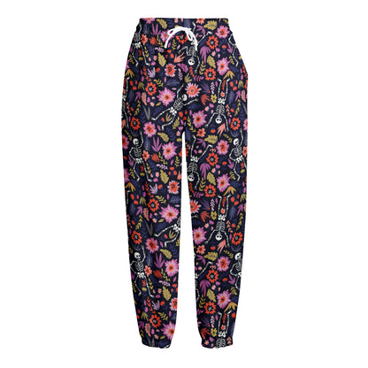 Day Of The Dead Skeleton Pattern Print Fleece Lined Knit Pants