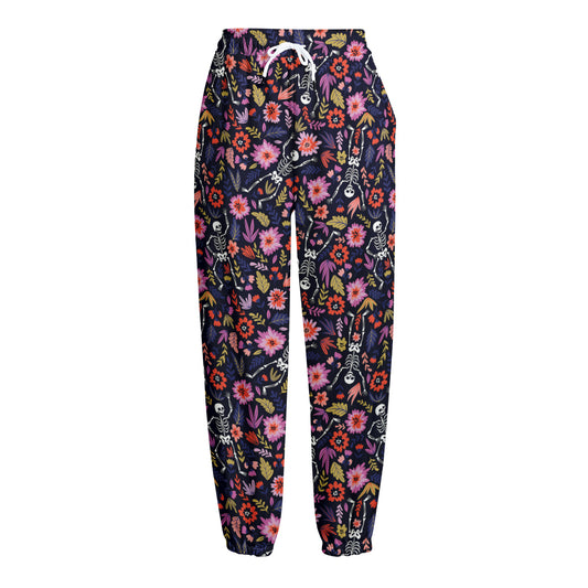 Day Of The Dead Skeleton Pattern Print Fleece Lined Knit Pants
