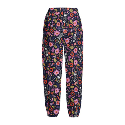 Day Of The Dead Skeleton Pattern Print Fleece Lined Knit Pants