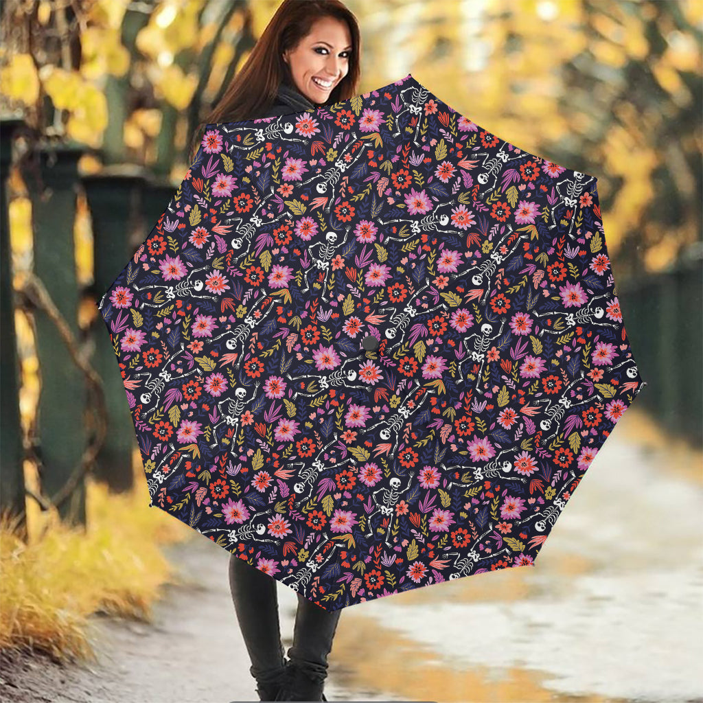 Day Of The Dead Skeleton Pattern Print Foldable Umbrella