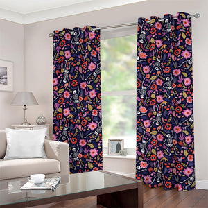 Day Of The Dead Skeleton Pattern Print Grommet Curtains