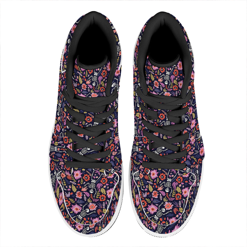 Day Of The Dead Skeleton Pattern Print High Top Leather Sneakers