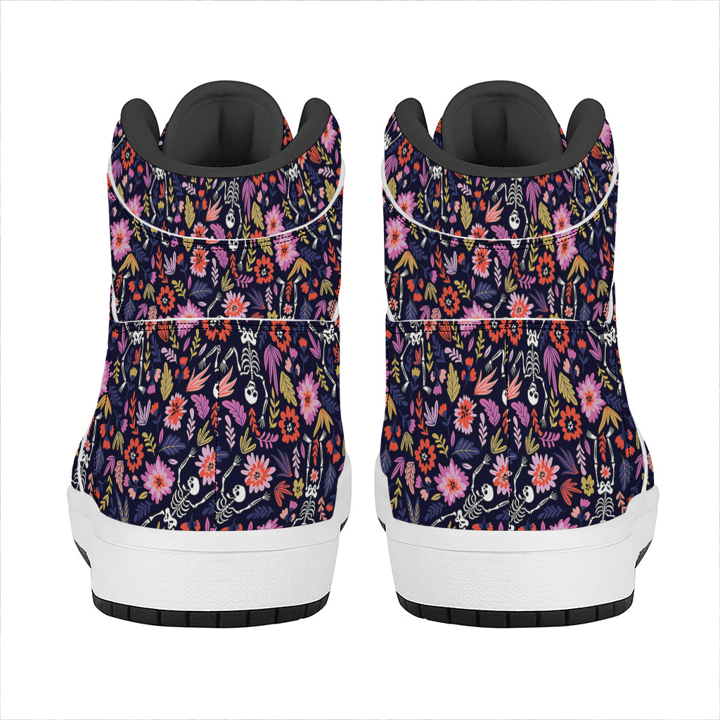 Day Of The Dead Skeleton Pattern Print High Top Leather Sneakers