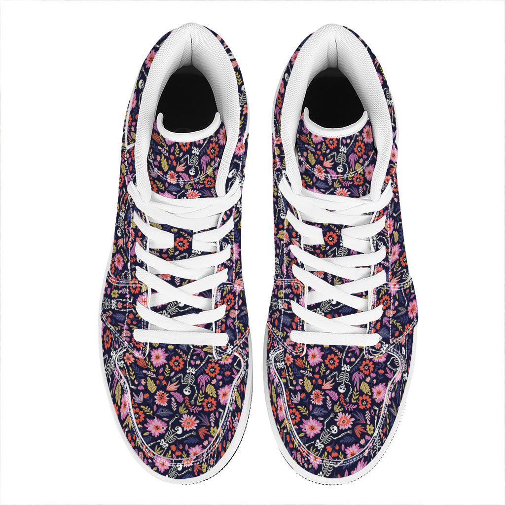 Day Of The Dead Skeleton Pattern Print High Top Leather Sneakers