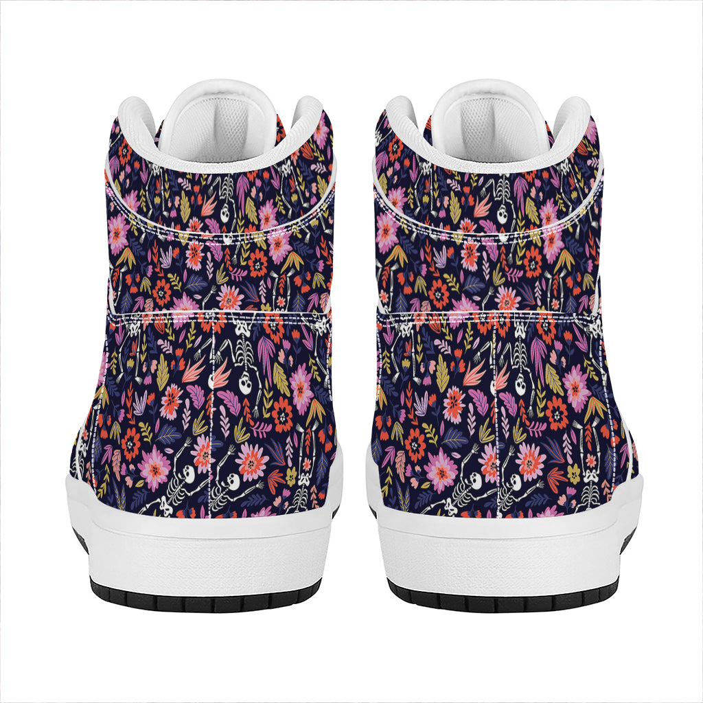 Day Of The Dead Skeleton Pattern Print High Top Leather Sneakers