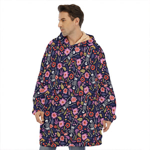 Day Of The Dead Skeleton Pattern Print Hoodie Blanket