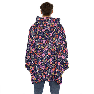 Day Of The Dead Skeleton Pattern Print Hoodie Blanket