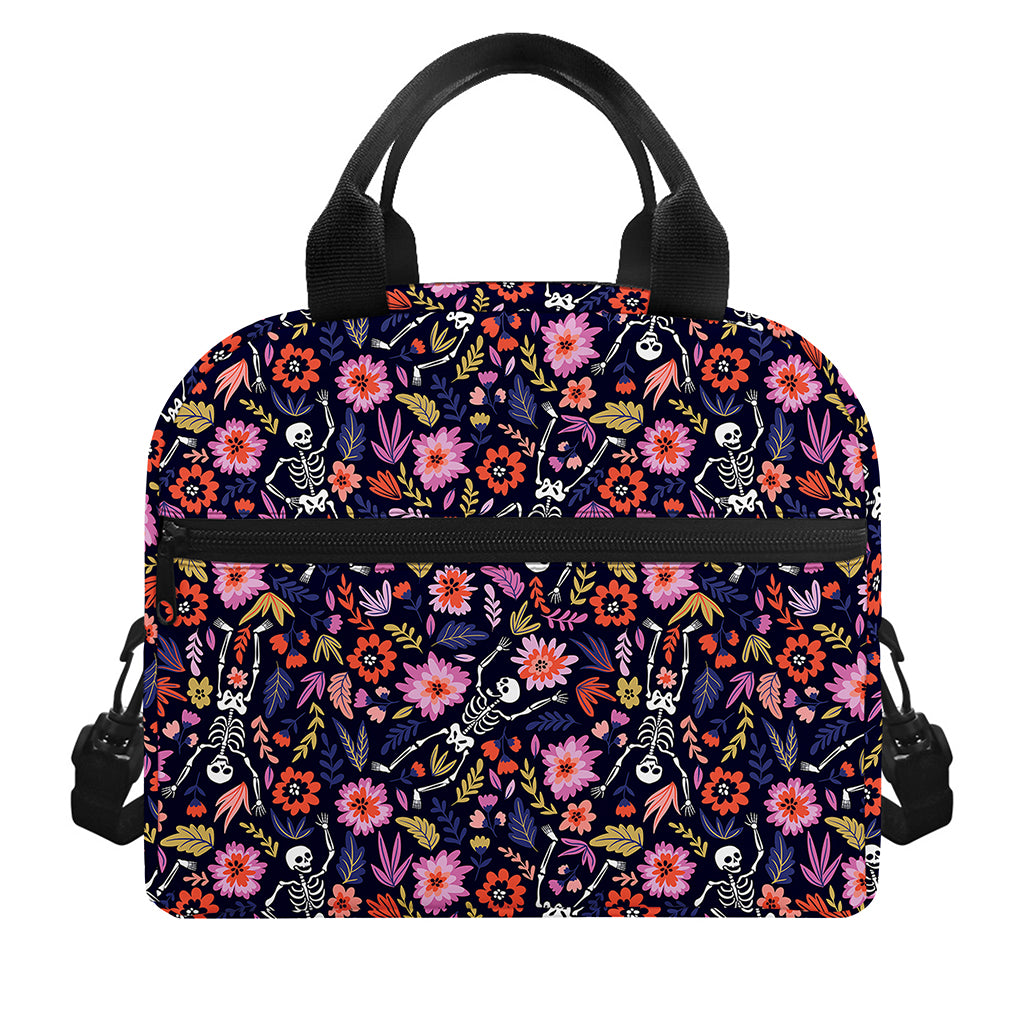 Day Of The Dead Skeleton Pattern Print Insulated Lunch Bag