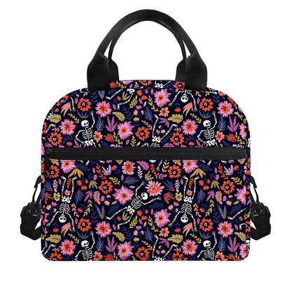 Day Of The Dead Skeleton Pattern Print Insulated Lunch Bag