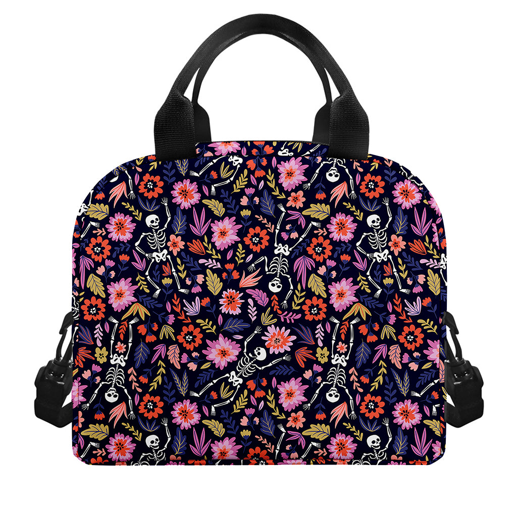 Day Of The Dead Skeleton Pattern Print Insulated Lunch Bag
