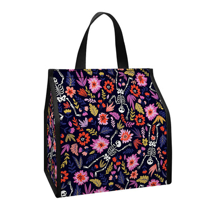 Day Of The Dead Skeleton Pattern Print Insulated Lunch Tote