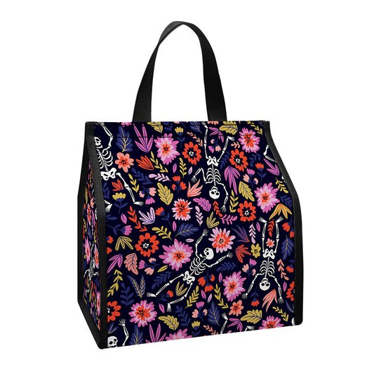 Day Of The Dead Skeleton Pattern Print Insulated Lunch Tote