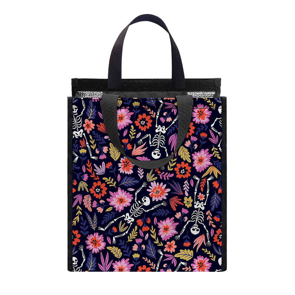 Day Of The Dead Skeleton Pattern Print Insulated Lunch Tote