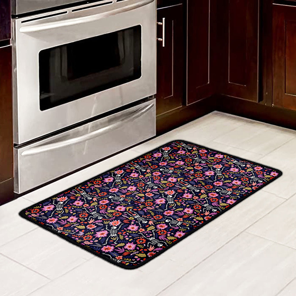 Day Of The Dead Skeleton Pattern Print Kitchen Mat