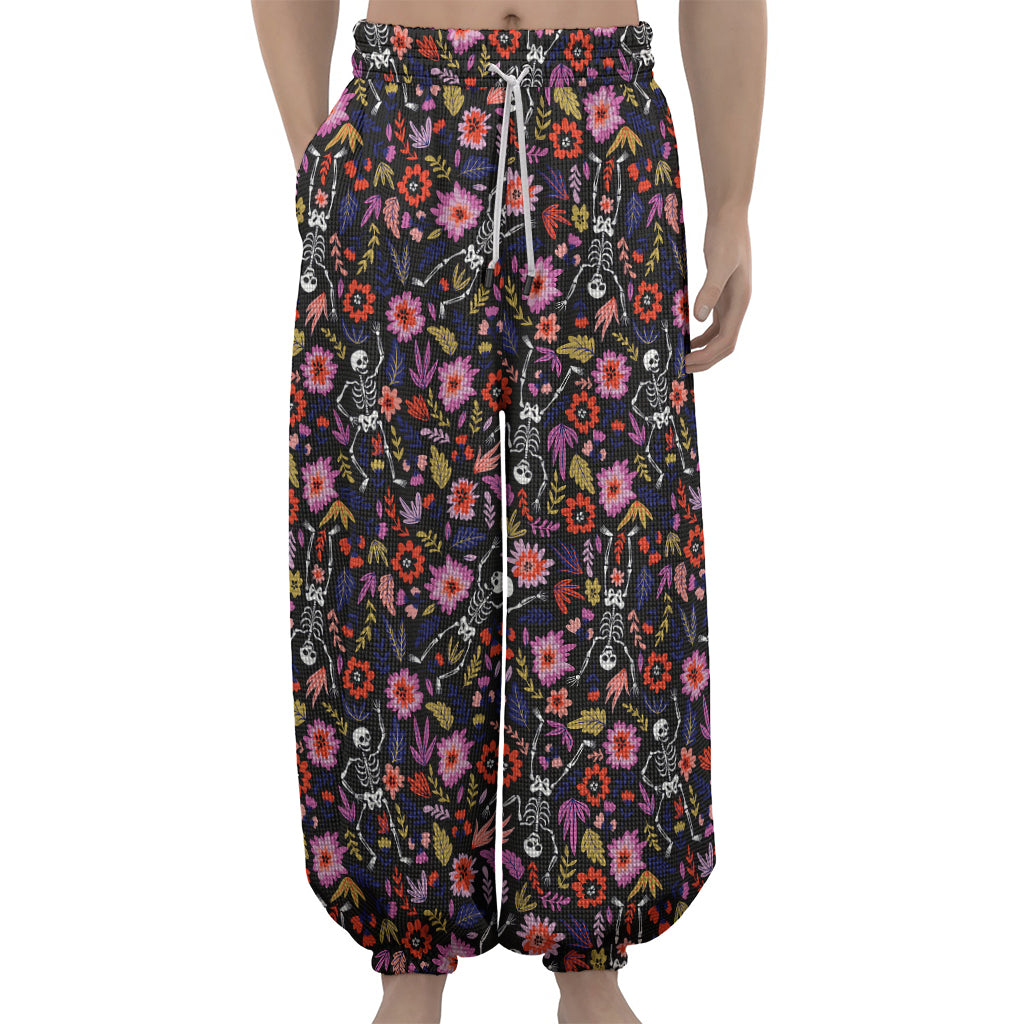 Day Of The Dead Skeleton Pattern Print Lantern Pants