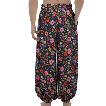 Day Of The Dead Skeleton Pattern Print Lantern Pants