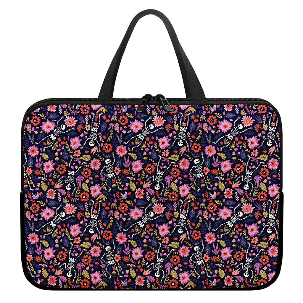 Day Of The Dead Skeleton Pattern Print Laptop Sleeve With Handle