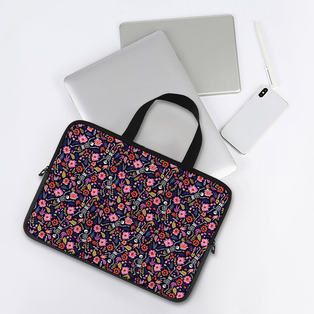 Day Of The Dead Skeleton Pattern Print Laptop Sleeve With Handle