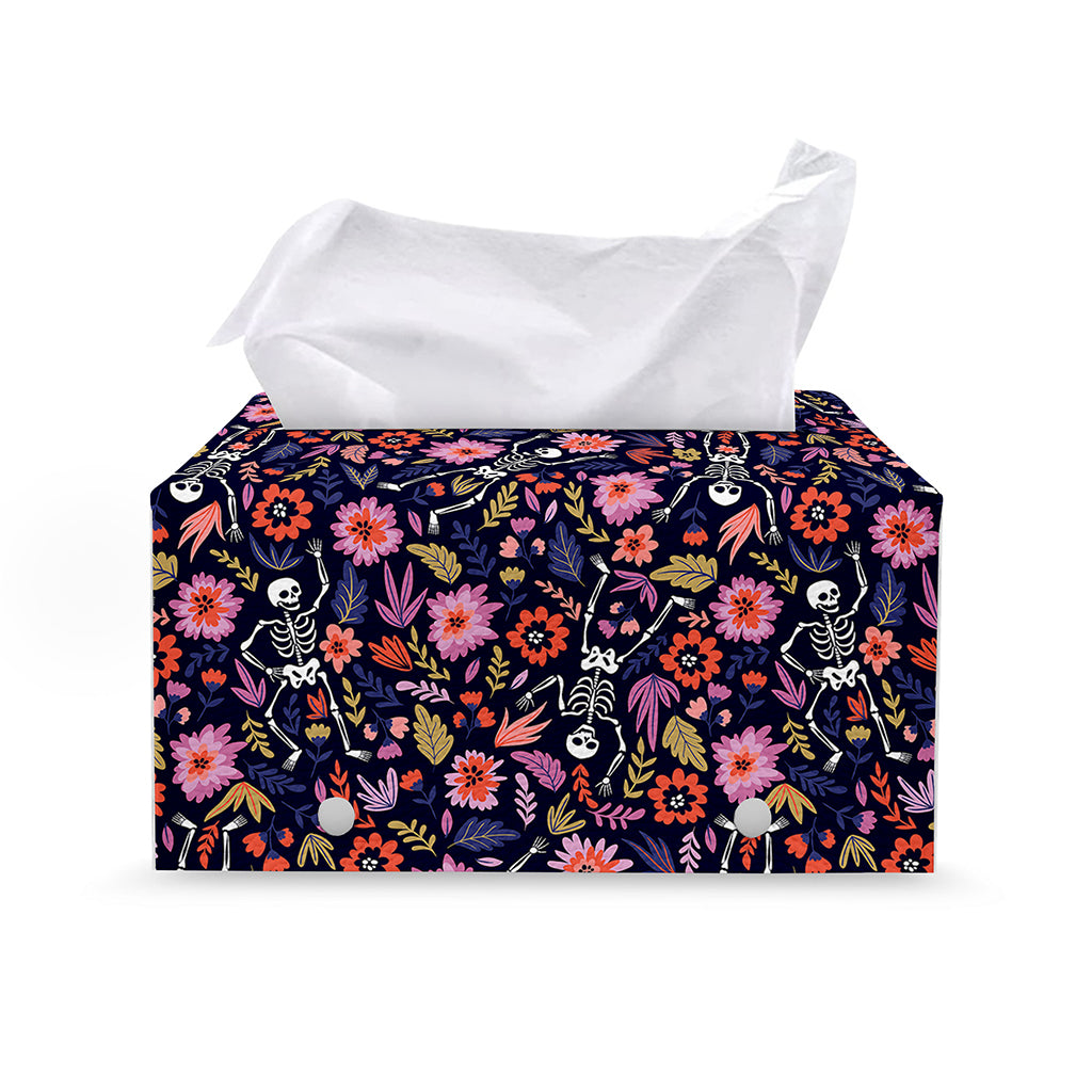 Day Of The Dead Skeleton Pattern Print Leather Tissue Box Cover